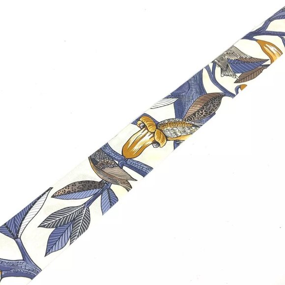 HERMES Bird pattern Twilly BandeauScarf Scarf silk White/blue - Picture 2 of 10